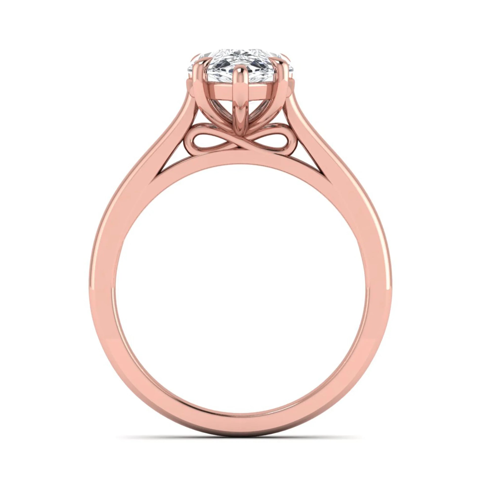 Pear lab grown diamond solitaire engagement ring featuring a 3.00 carat IGI certified pear cut diamond in a classic five-prong rose gold setting.