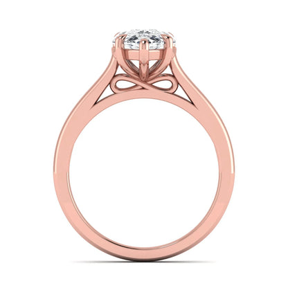 Pear lab grown diamond solitaire engagement ring featuring a 3.00 carat IGI certified pear cut diamond in a classic five-prong rose gold setting.
