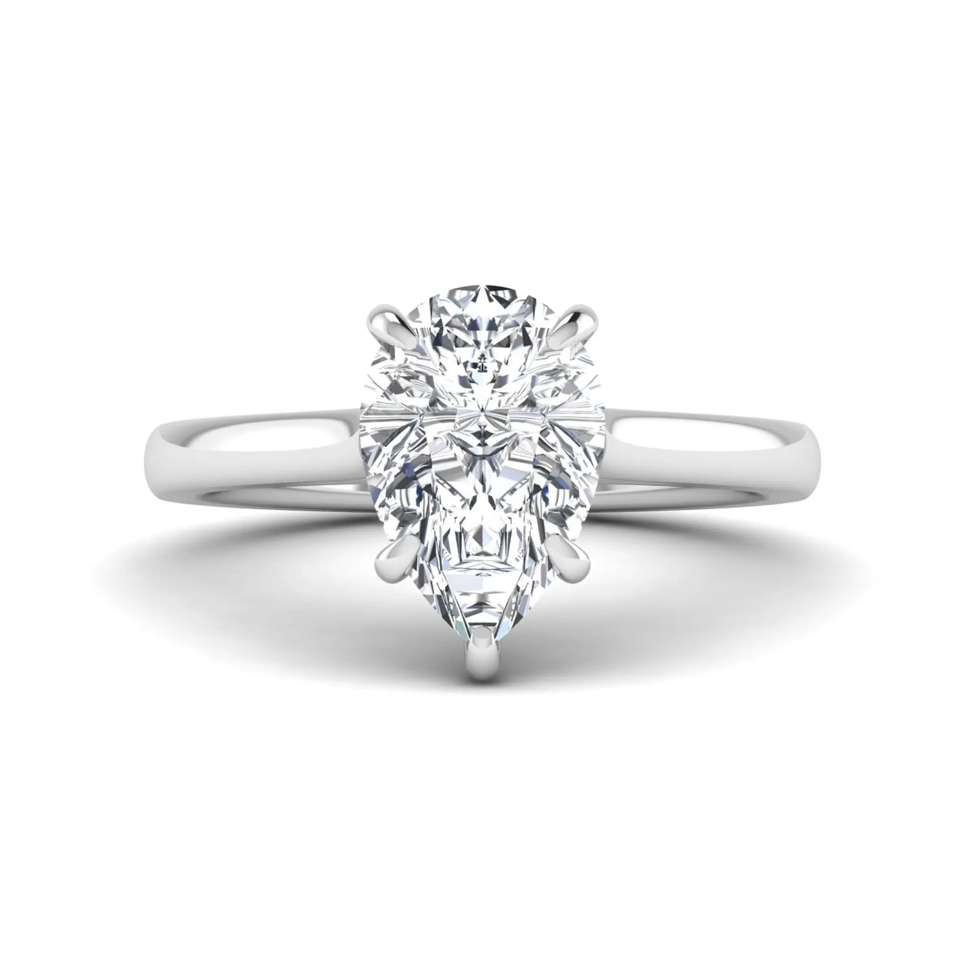 Pear lab grown diamond solitaire engagement ring featuring a 3.00 carat IGI certified pear cut diamond in a classic five-prong white gold setting.