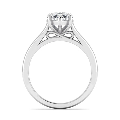Pear lab grown diamond solitaire engagement ring featuring a 3.00 carat IGI certified pear cut diamond in a classic five-prong white gold setting.