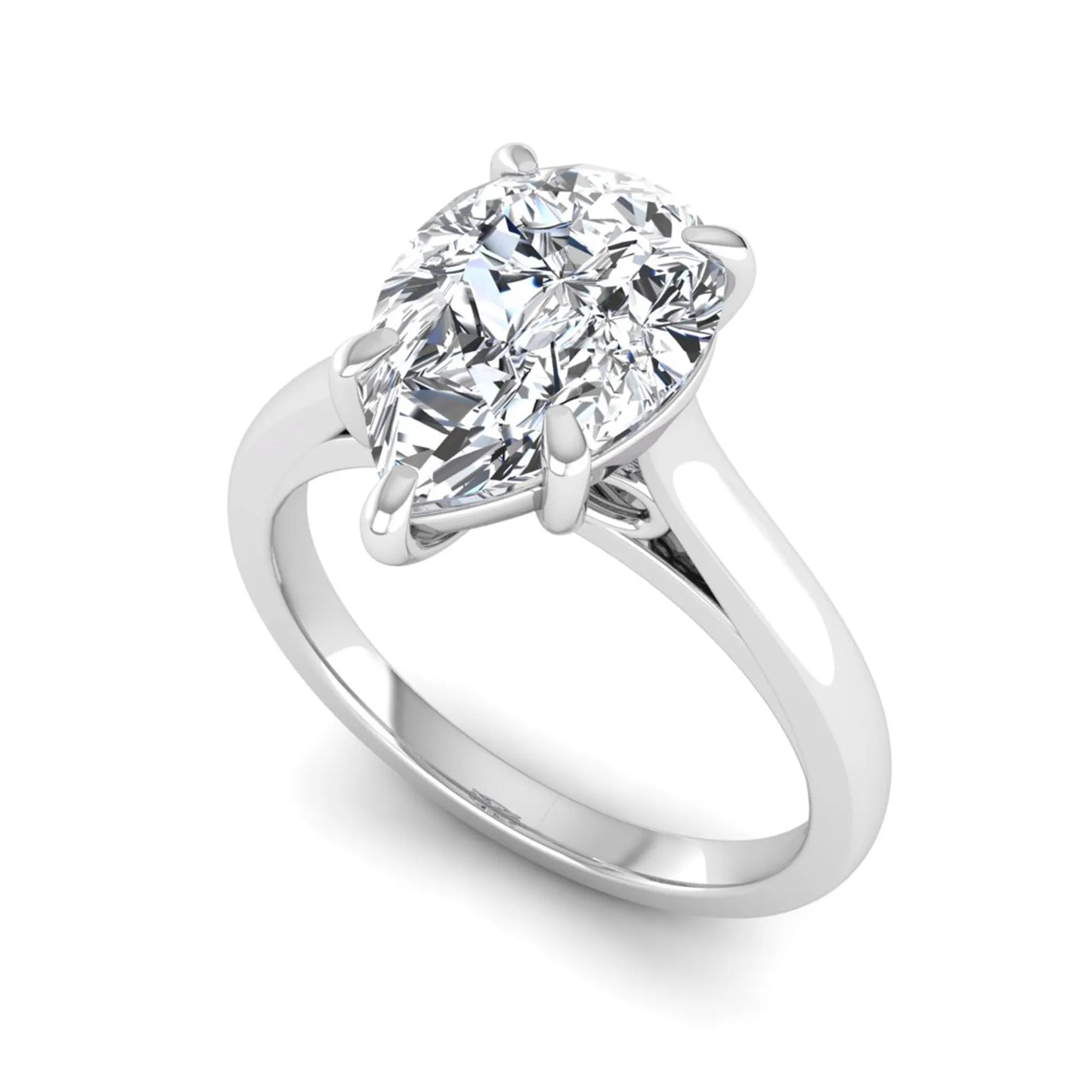 Pear lab grown diamond solitaire engagement ring featuring a 3.00 carat IGI certified pear cut diamond in a classic five-prong white gold setting.