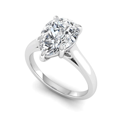 Pear lab grown diamond solitaire engagement ring featuring a 3.00 carat IGI certified pear cut diamond in a classic five-prong white gold setting.