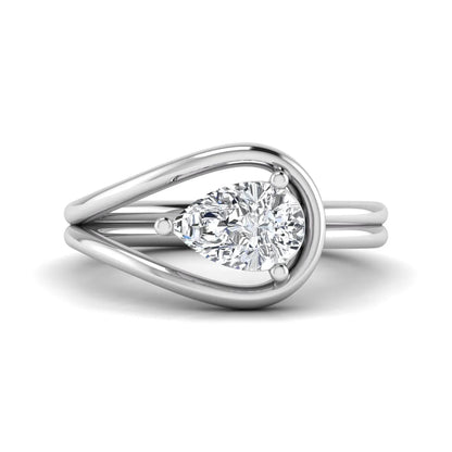 Pear cut lab grown diamond open frame solitaire engagement ring in a white gold teardrop setting