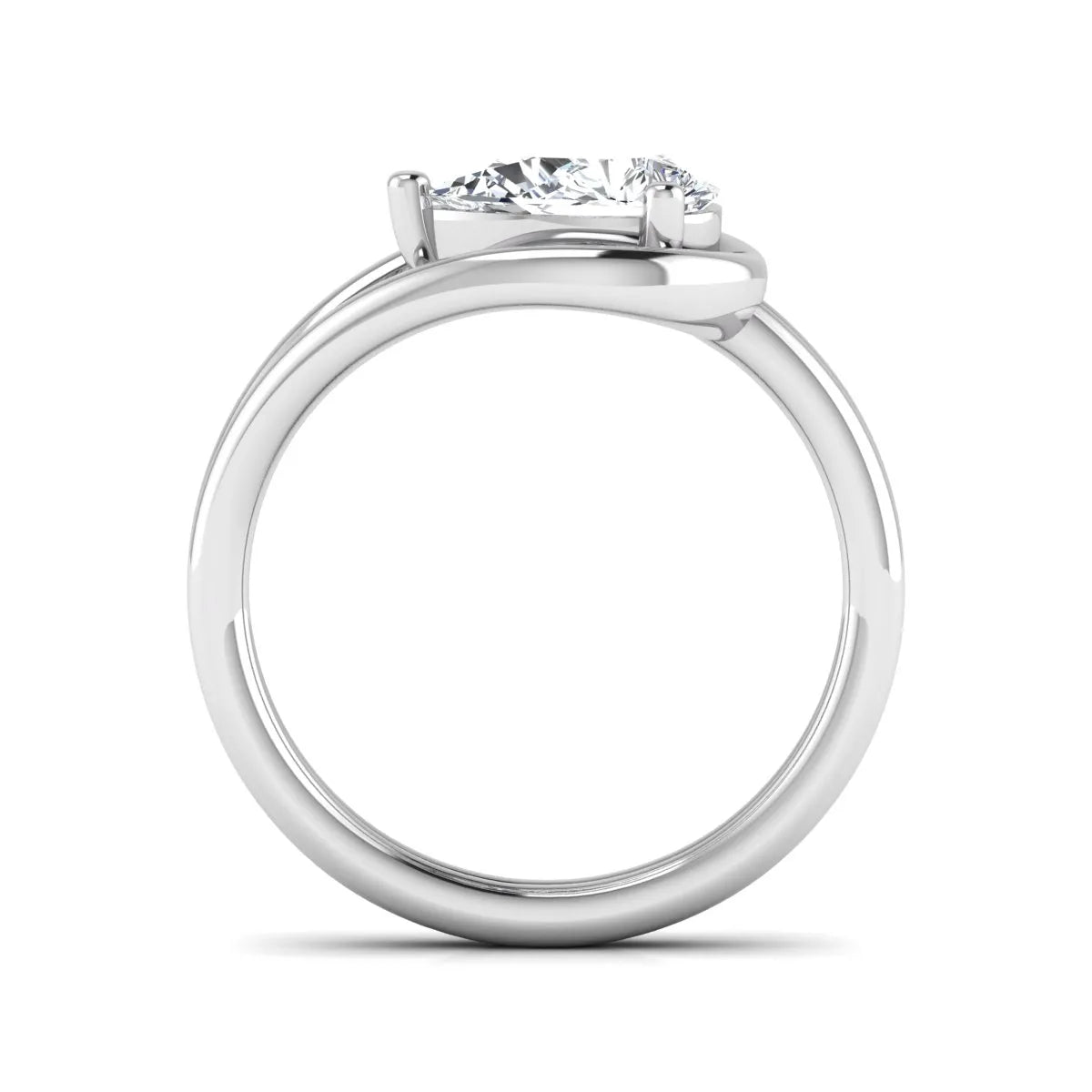 Pear cut lab grown diamond open frame solitaire engagement ring in a white gold teardrop setting
