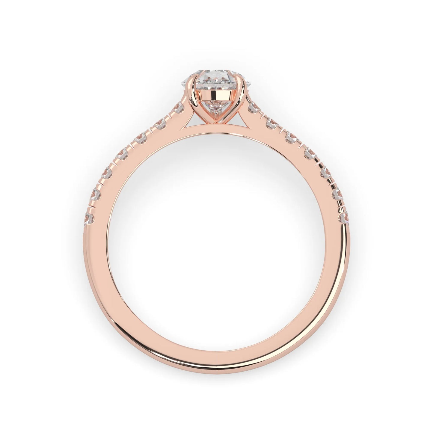 pear cut lab grown diamond prong set engagement ring with pavé band and rose gold  metal tone design