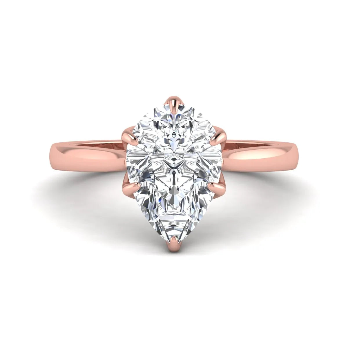 IGI Certified 3.00 carat pear cut lab grown diamond solitaire engagement ring in rose gold.