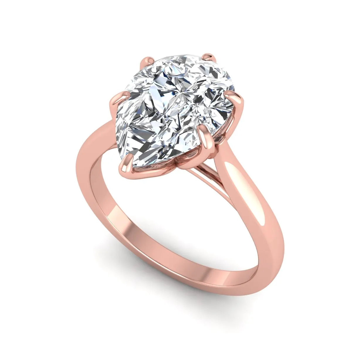 IGI Certified 3.00 carat pear cut lab grown diamond solitaire engagement ring in rose gold.