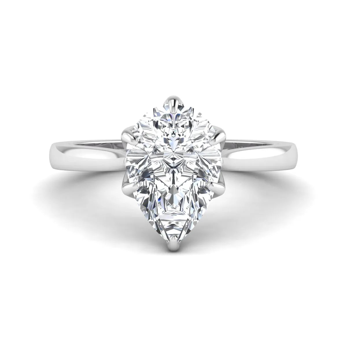 IGI Certified 3.00 carat pear cut lab grown diamond solitaire engagement ring in white gold.
