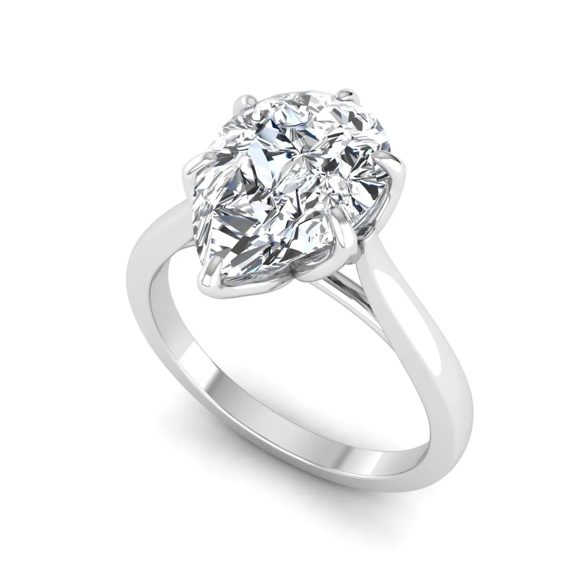 IGI Certified 3.00 carat pear cut lab grown diamond solitaire engagement ring in white gold.