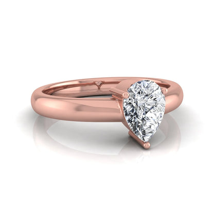 Pear cut solitaire lab grown diamond engagement ring with a polished rose gold comfort-fit band.