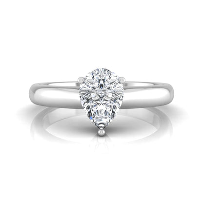 Pear cut solitaire lab grown diamond engagement ring with a polished white gold comfort-fit band.