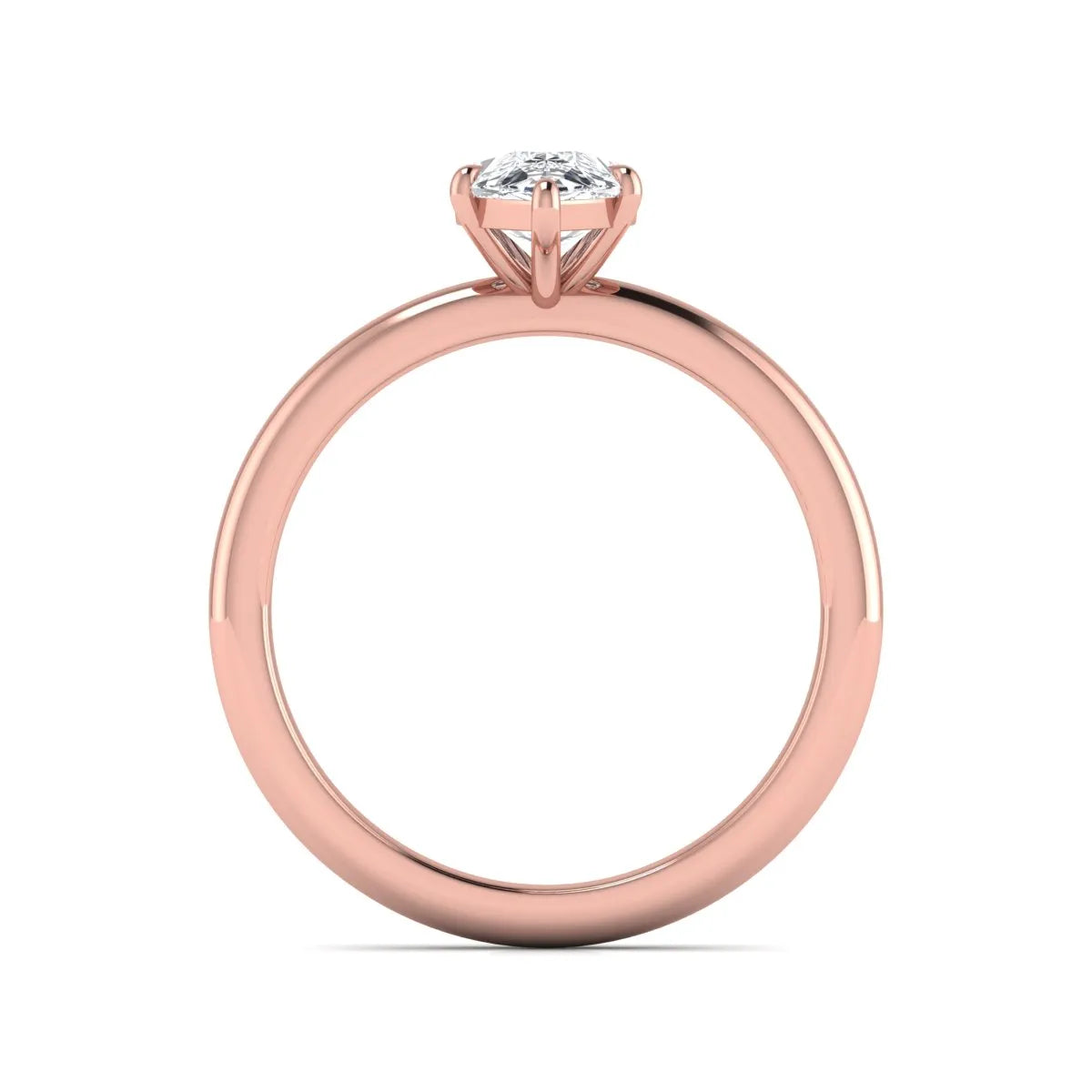 Pear cut lab grown diamond solitaire engagement ring in a four-prong rose gold setting
