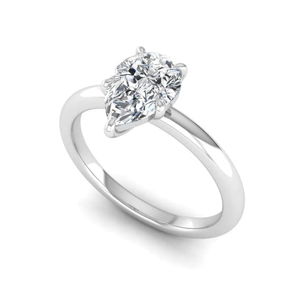 Pear cut lab grown diamond solitaire engagement ring in a four-prong white gold setting