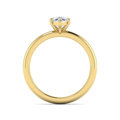 Pear cut lab grown diamond solitaire engagement ring in a four-prong yellow gold setting