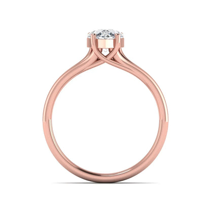 IGI certified 1.34 carat pear cut lab grown diamond solitaire engagement ring with elegant split shank in rose gold.