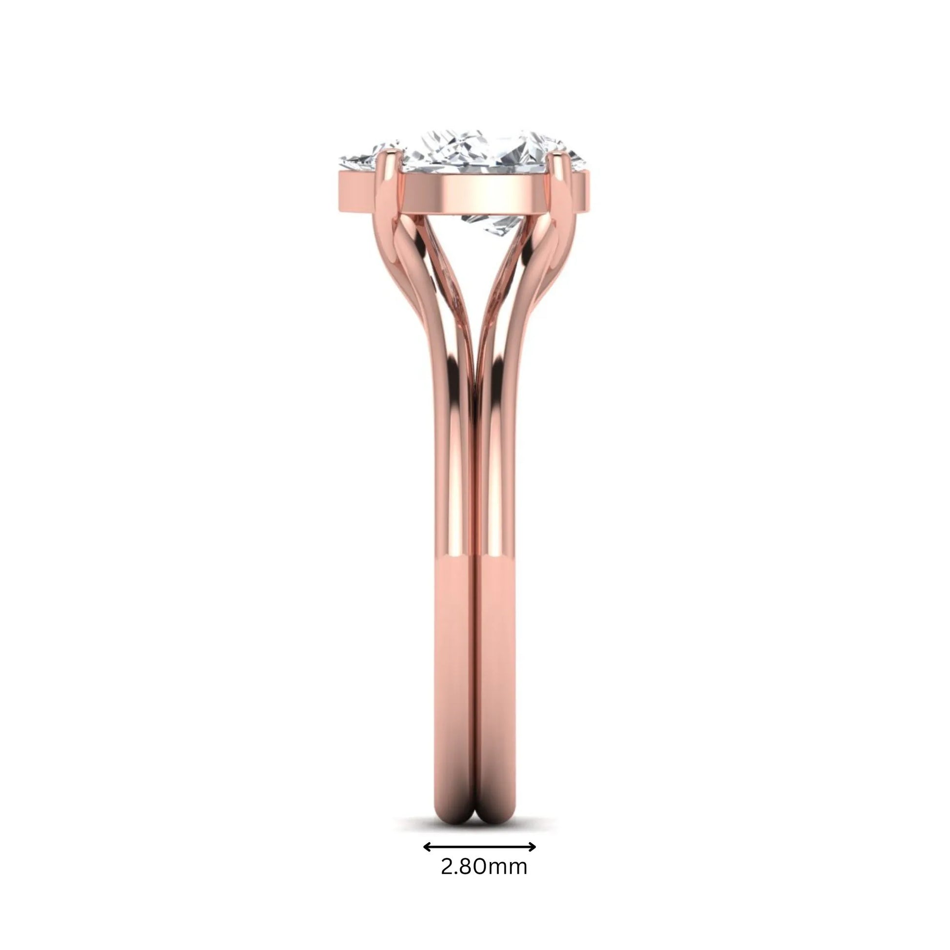 IGI certified 1.34 carat pear cut lab grown diamond solitaire engagement ring with elegant split shank in rose gold.