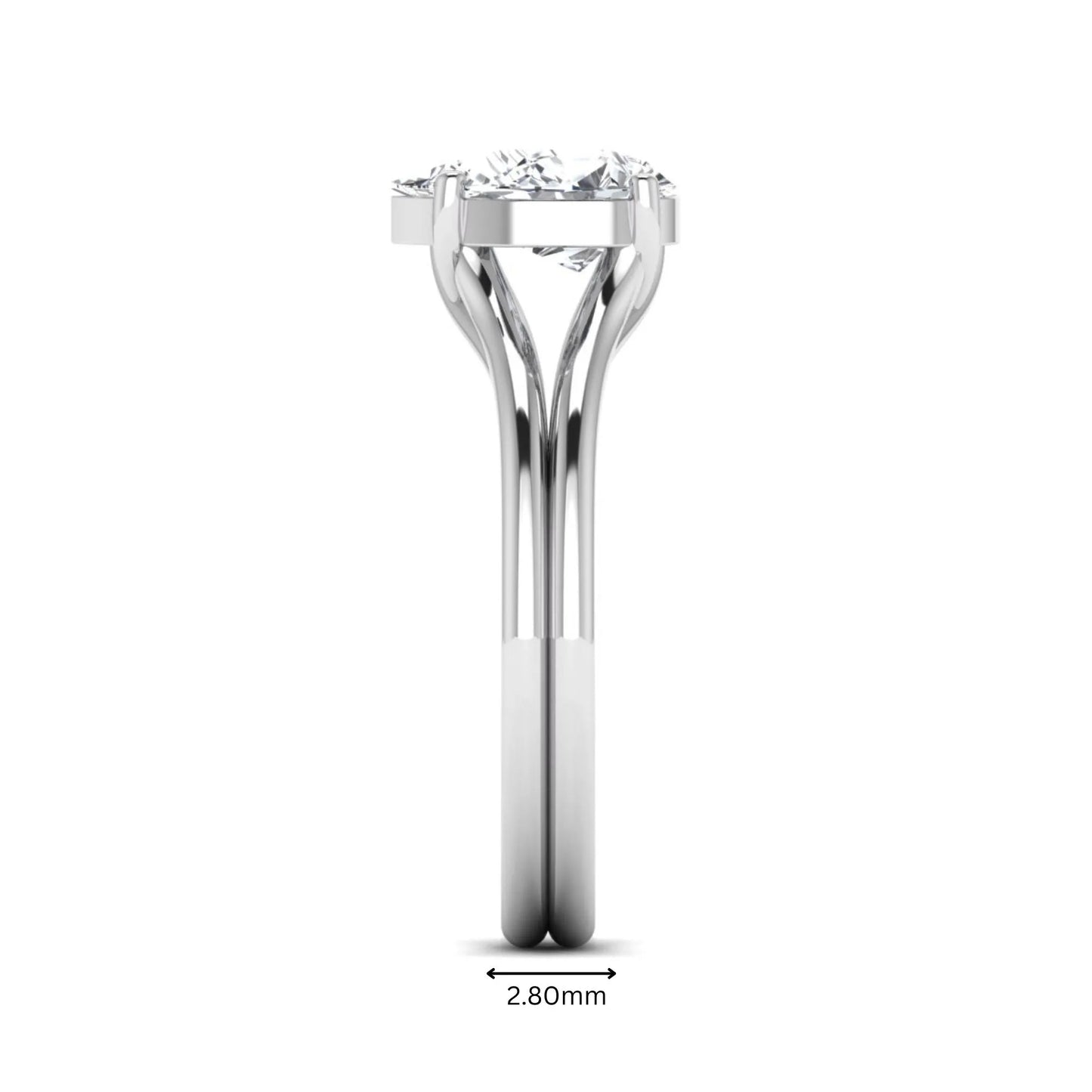 IGI certified 1.34 carat pear cut lab grown diamond solitaire engagement ring with elegant split shank in white gold.