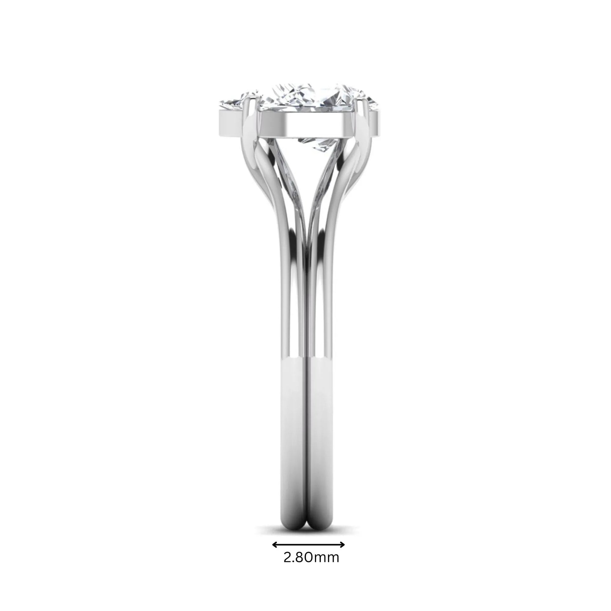 IGI certified 1.34 carat pear cut lab grown diamond solitaire engagement ring with elegant split shank in white gold.