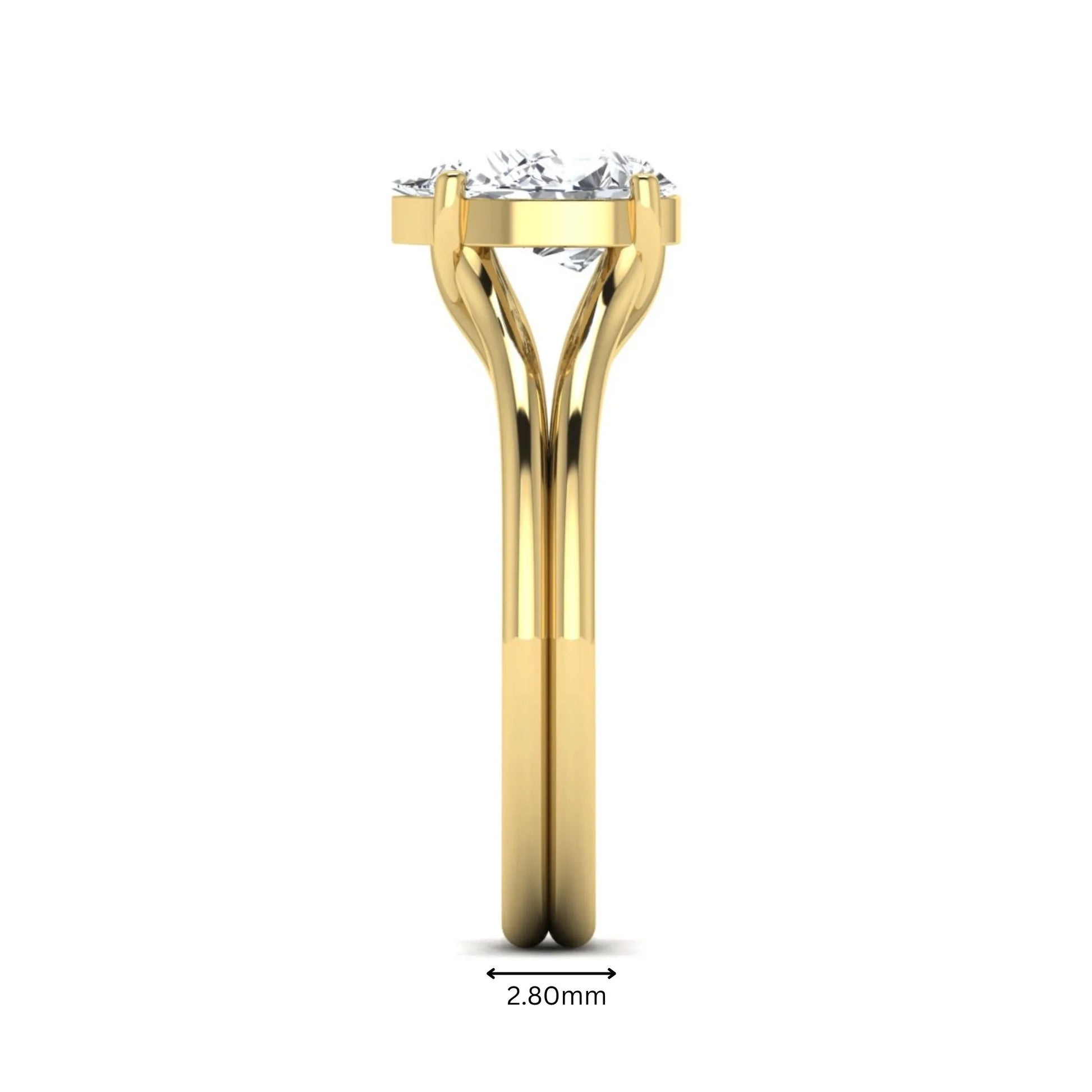 IGI certified 1.34 carat pear cut lab grown diamond solitaire engagement ring with elegant split shank in yellow gold.