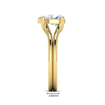 IGI certified 1.34 carat pear cut lab grown diamond solitaire engagement ring with elegant split shank in yellow gold.