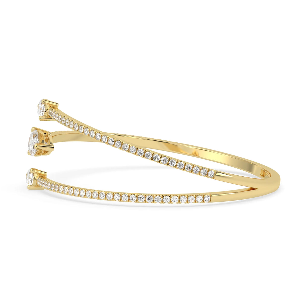 1.30 Carat Pear Three Stone Open Cuff Lab Grown Diamond Bypass Pave Bangle Bracelet