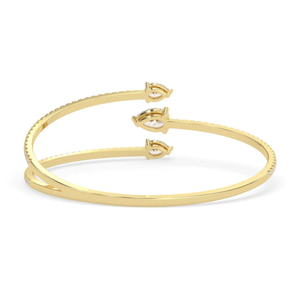 1.30 Carat Pear Three Stone Open Cuff Lab Grown Diamond Bypass Pave Bangle Bracelet