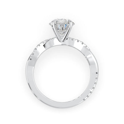 pear brilliant lab grown diamond engagement ring with prong setting and twisted pavé diamond band in white gold tone