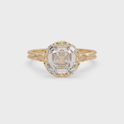 4 Asscher Cut Seven Stone Lab Grown Diamond Pave Engagement Ring