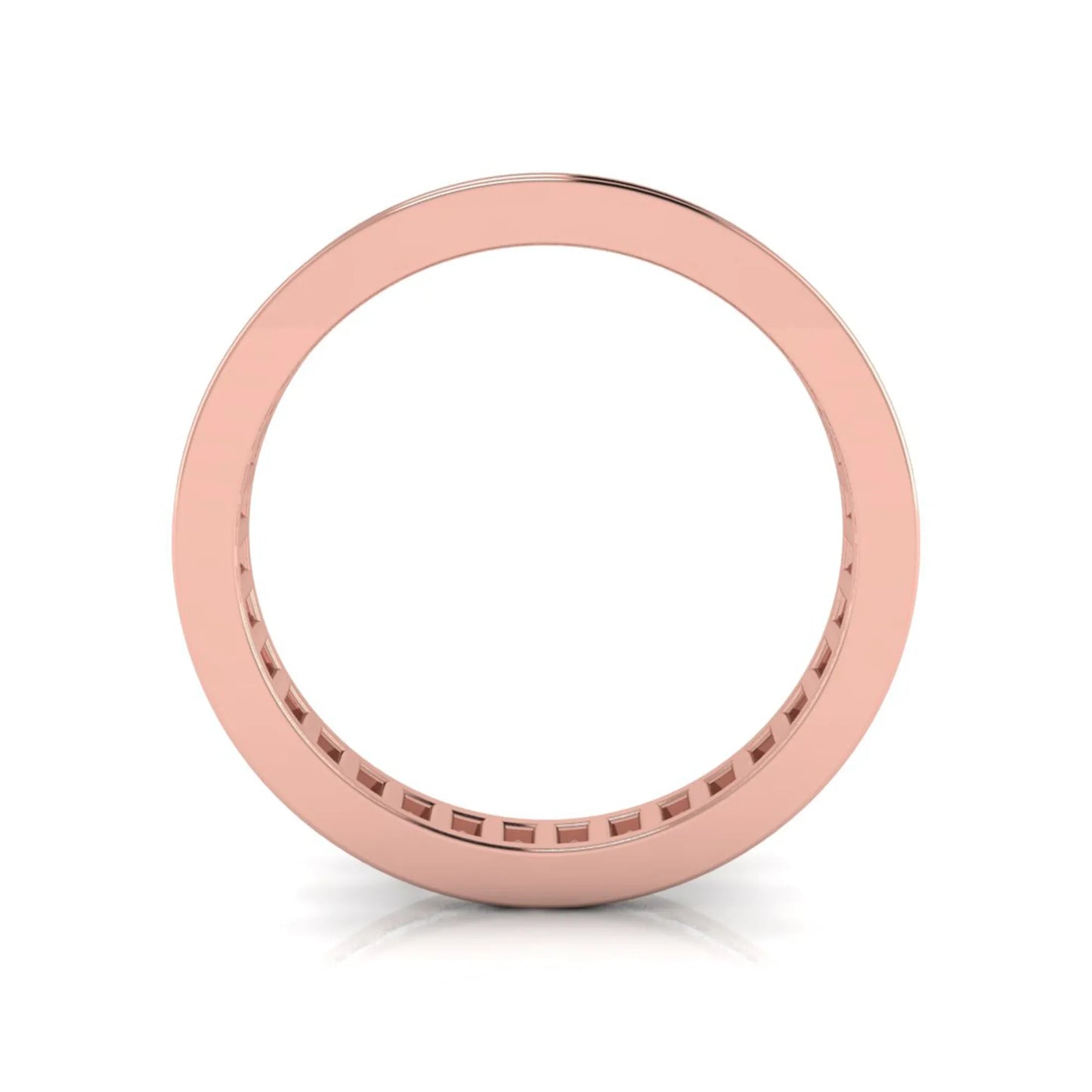 Princess cut channel set lab grown diamond eternity band ring with rose gold tone design