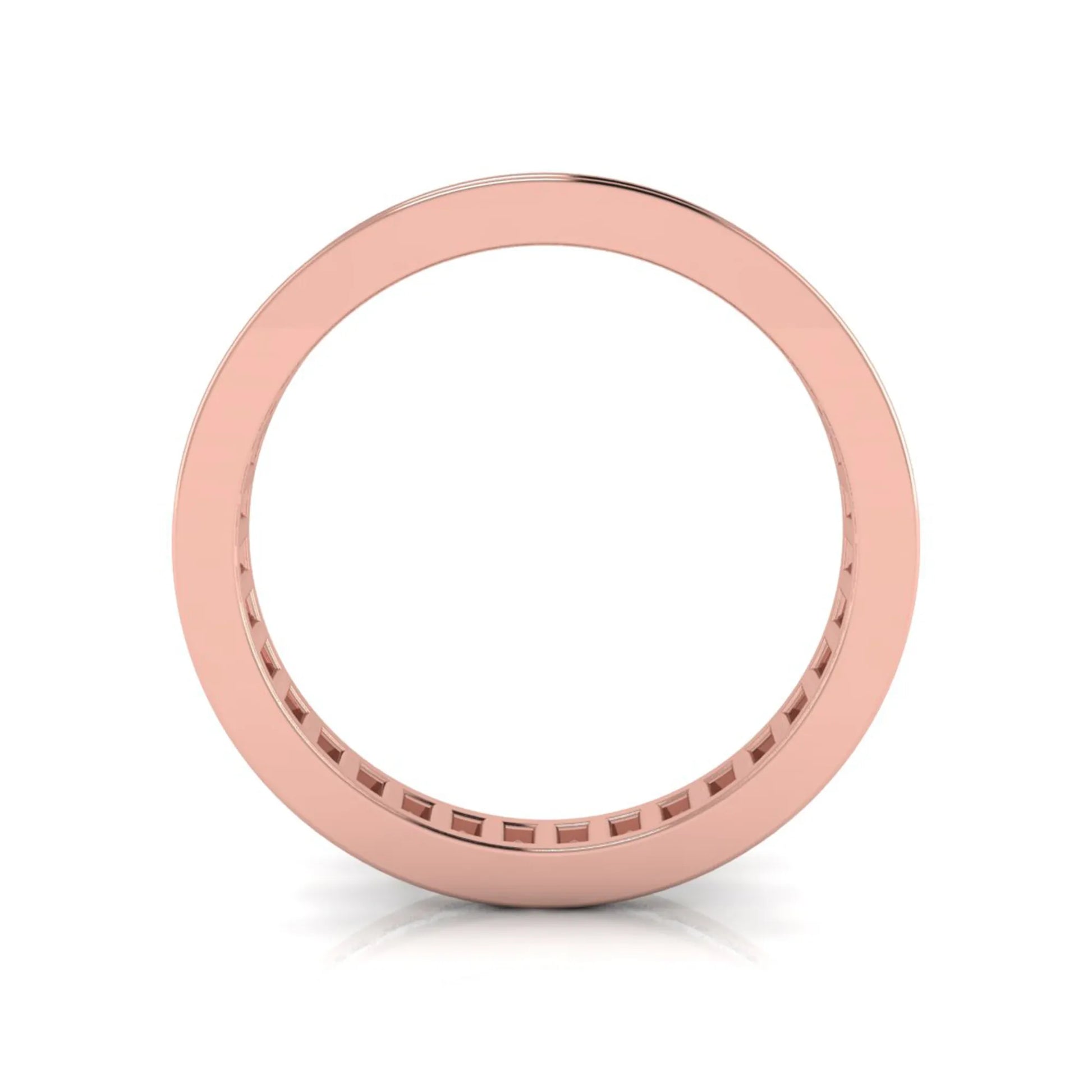 Princess cut channel set lab grown diamond eternity band ring with rose gold tone design