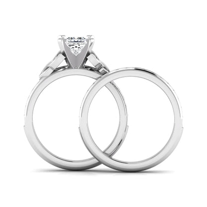 Princess cut lab grown diamond Celtic knot bridal ring set featuring a matching pavé diamond wedding band in white gold.