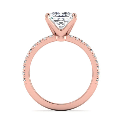 Princess cut lab grown diamond pavé engagement ring featuring a 3.01 carat IGI certified center diamond in rose gold.