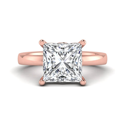 Princess cut lab grown diamond solitaire engagement ring featuring a 3.01 carat IGI certified center diamond in rose gold.