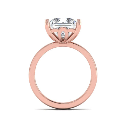 Princess cut lab grown diamond solitaire engagement ring featuring a 3.01 carat IGI certified center diamond in rose gold.