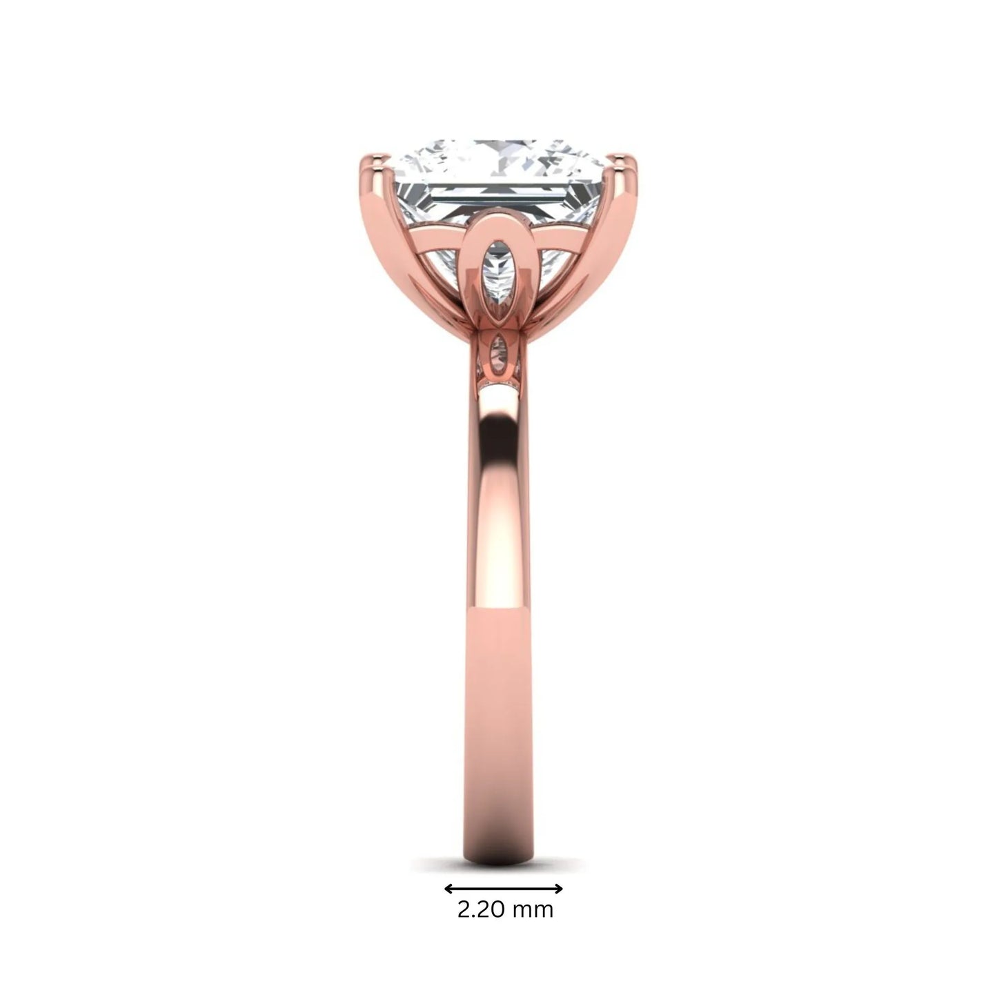 Princess cut lab grown diamond solitaire engagement ring featuring a 3.01 carat IGI certified center diamond in rose gold.