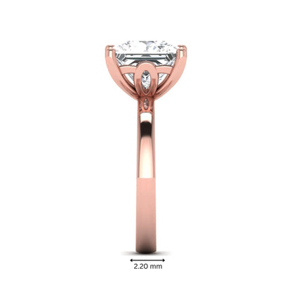Princess cut lab grown diamond solitaire engagement ring featuring a 3.01 carat IGI certified center diamond in rose gold.