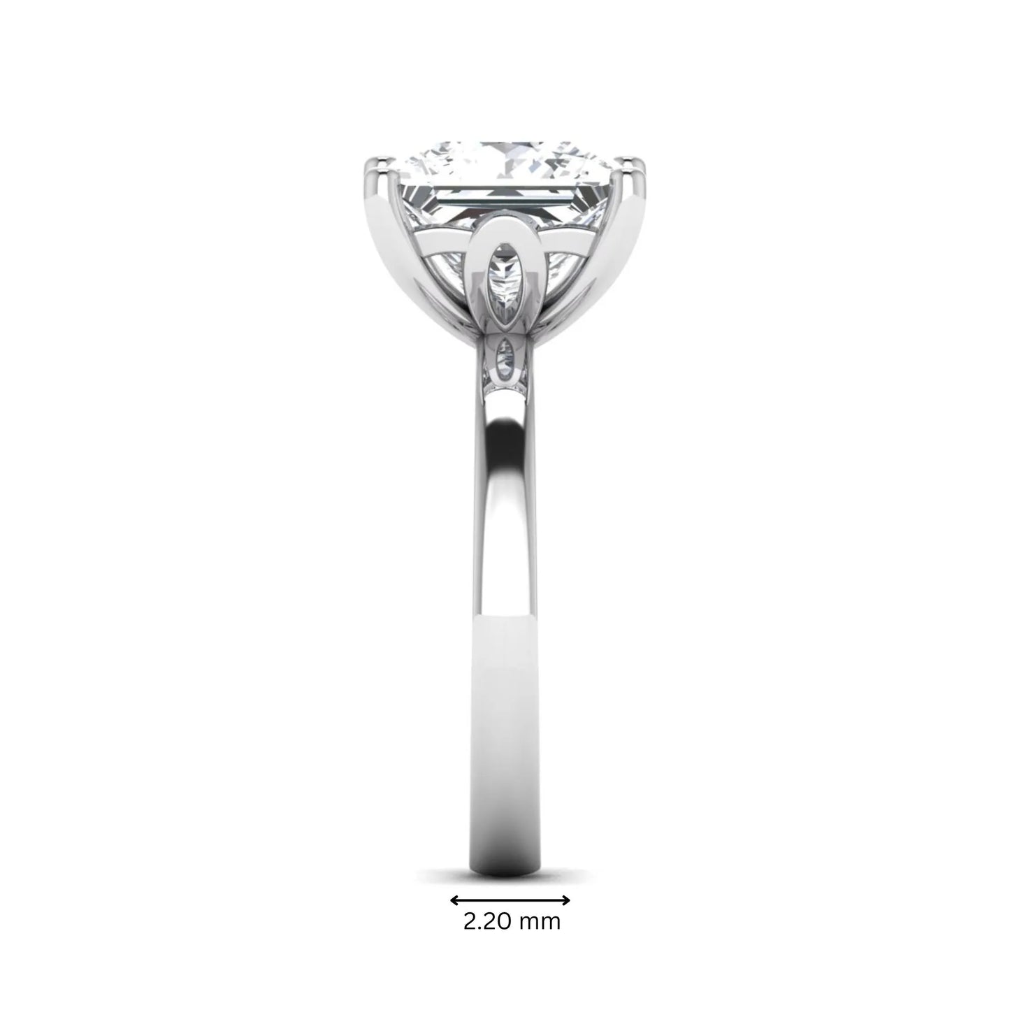 Princess cut lab grown diamond solitaire engagement ring featuring a 3.01 carat IGI certified center diamond in white gold.