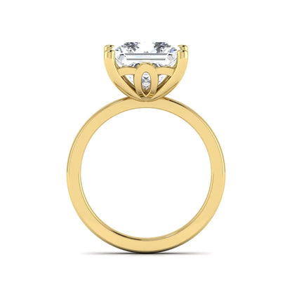 Princess cut lab grown diamond solitaire engagement ring featuring a 3.01 carat IGI certified center diamond in yellow gold.