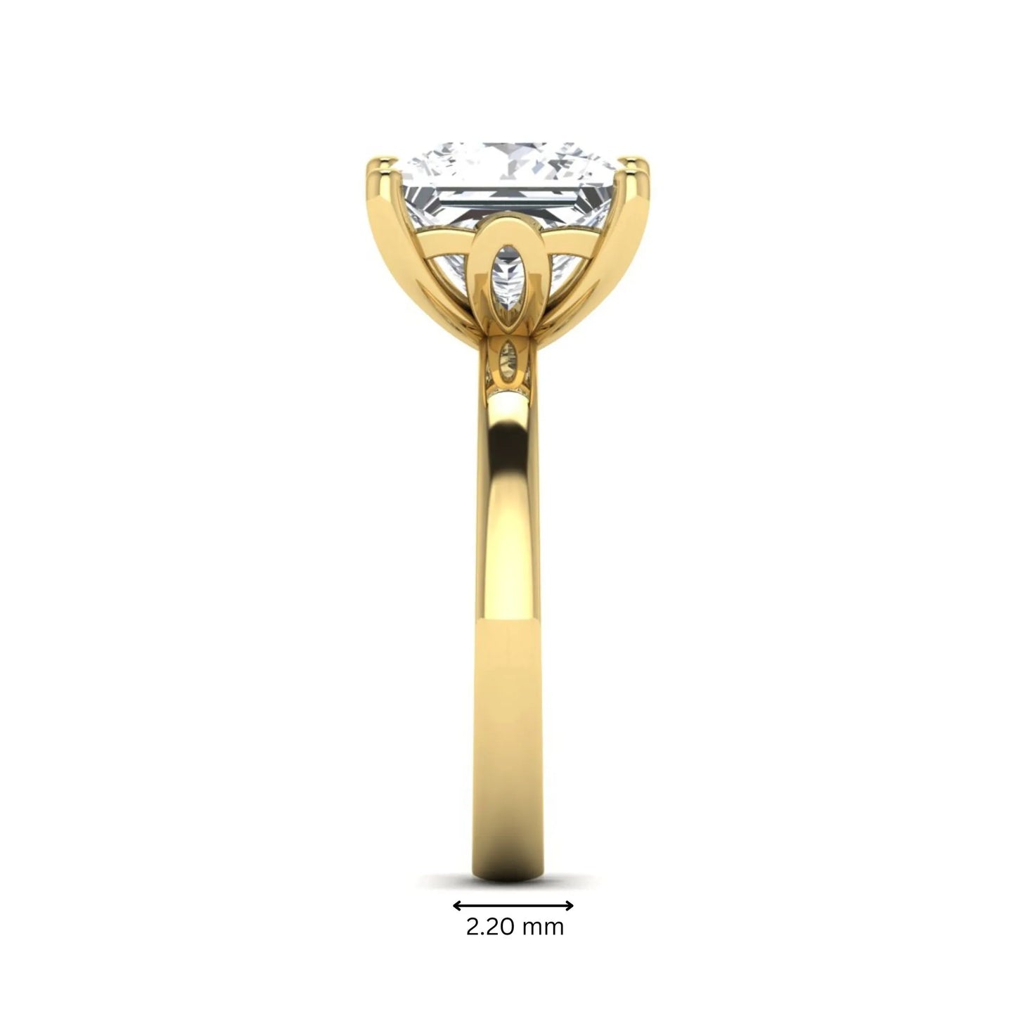 Princess cut lab grown diamond solitaire engagement ring featuring a 3.01 carat IGI certified center diamond in yellow gold.