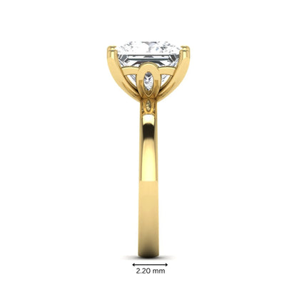 Princess cut lab grown diamond solitaire engagement ring featuring a 3.01 carat IGI certified center diamond in yellow gold.