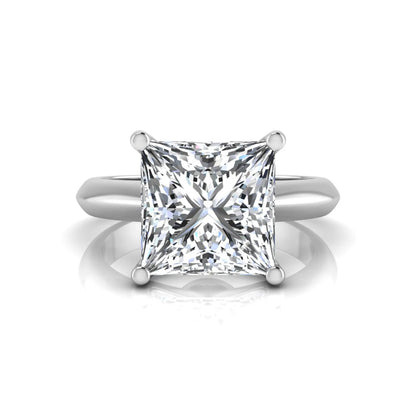Princess cut lab grown diamond solitaire engagement ring in white gold featuring a 3.67 carat IGI certified center diamond.
