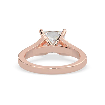 Princess cut lab grown diamond split shank engagement ring with diamond accented band in rose gold