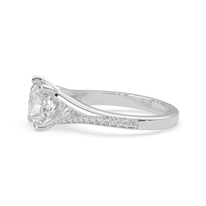 Princess cut lab grown diamond split shank engagement ring with diamond accented band in white gold