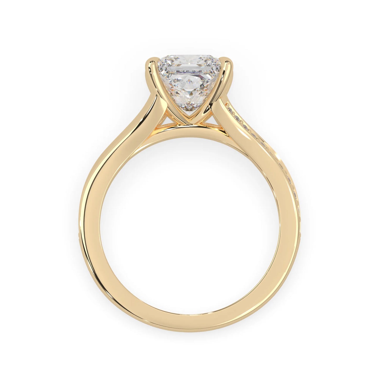 yellow Gold ring with a lab grown diamond on a white background