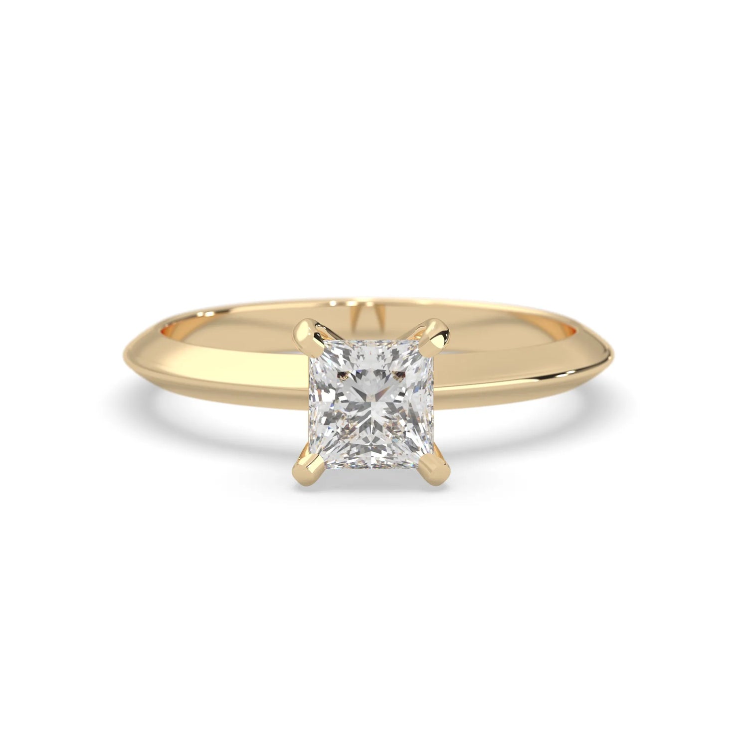 yellow-gold ring with a diamond on a white background