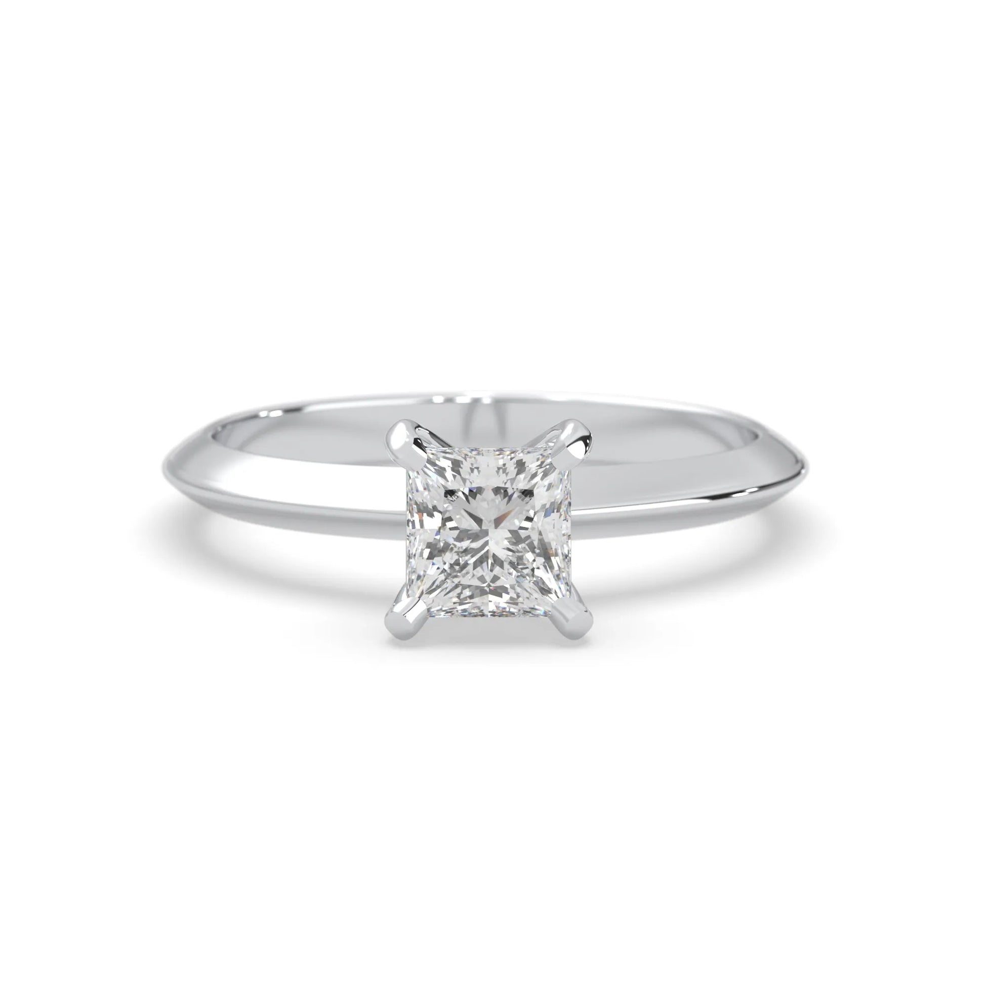 white-gold Silver ring with a diamond on a white background