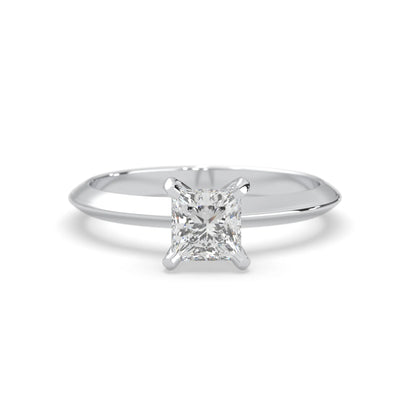 white-gold Silver ring with a diamond on a white background