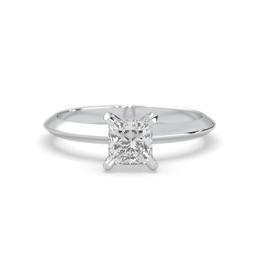 white-gold Silver ring with a diamond on a white background