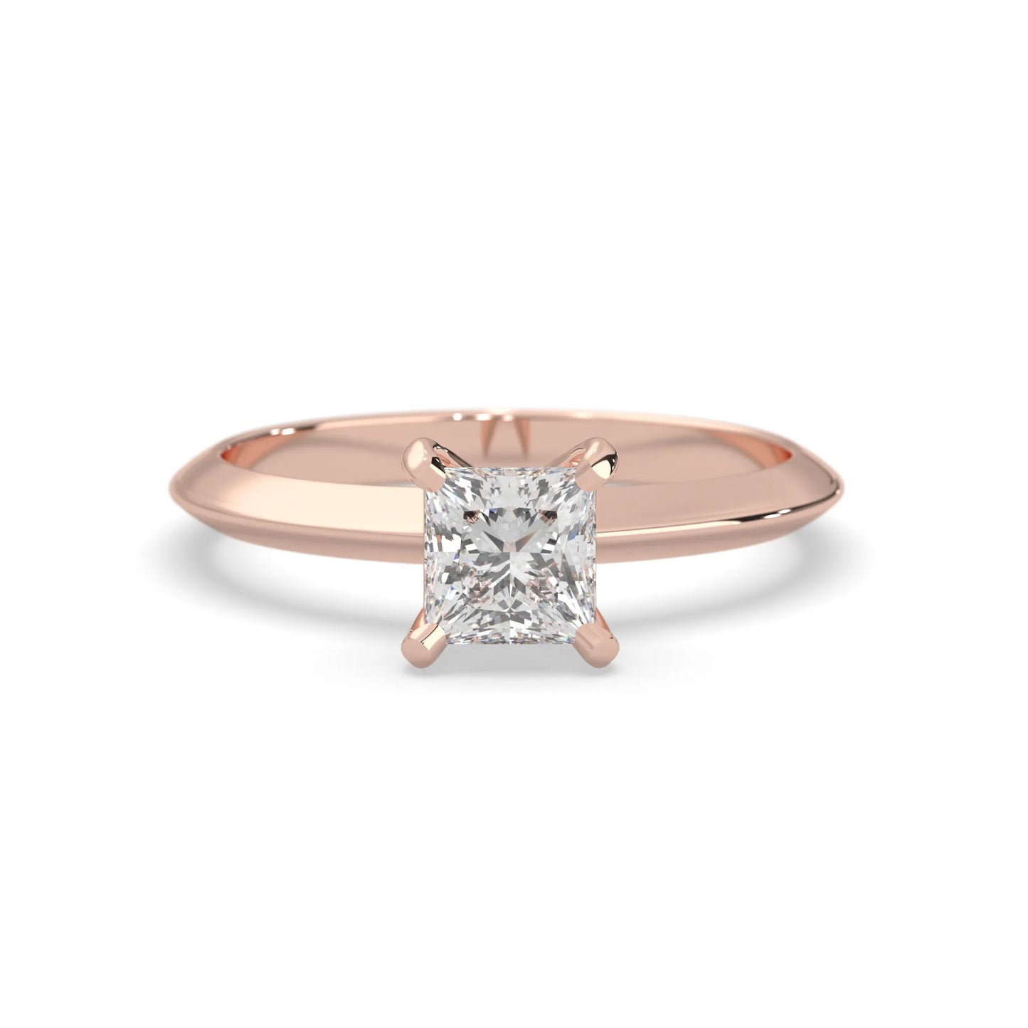 rose-gold ring with a diamond on a white background