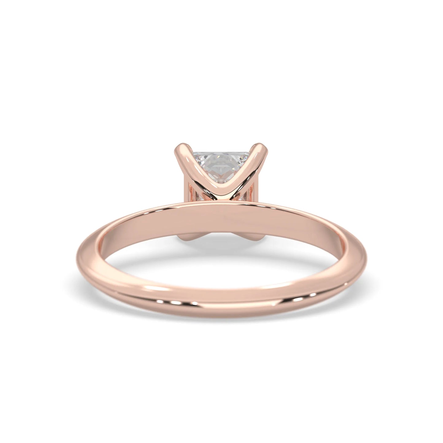 Rose-gold ring with a diamond on a white background